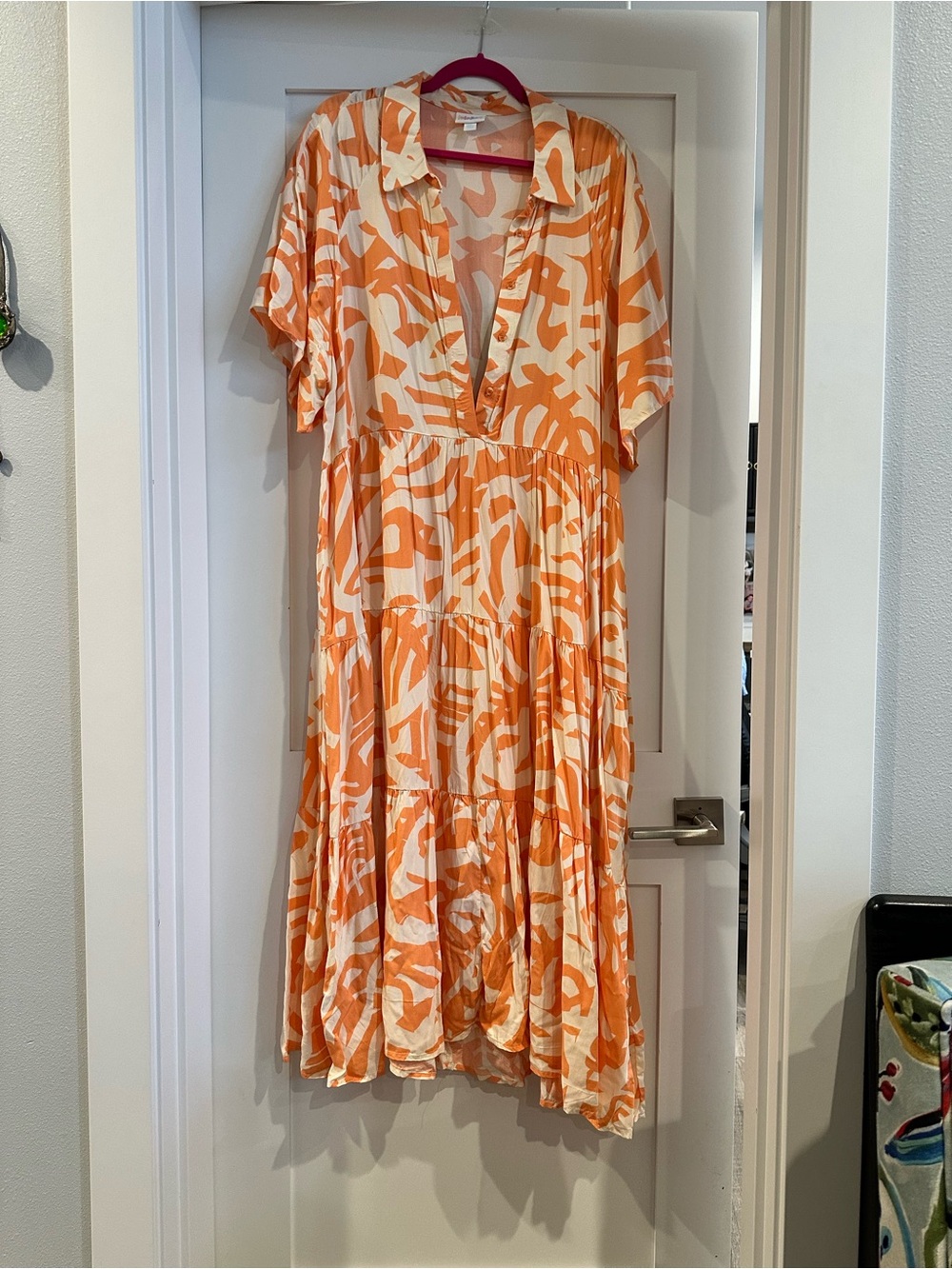 LuLaRoe Orange and Cream Helene Midi Dress
